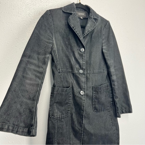 Express Black Wash Button Down Cotton Jacket Size 3/4 - Picture 7 of 13